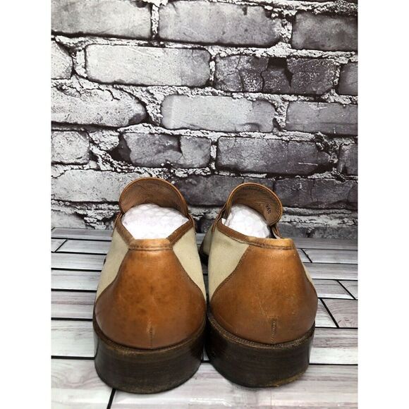 Augusta Calzature de Lusso Brown Leather Beige Fabric Cap Dress Shoes Men 10.5D main image 5